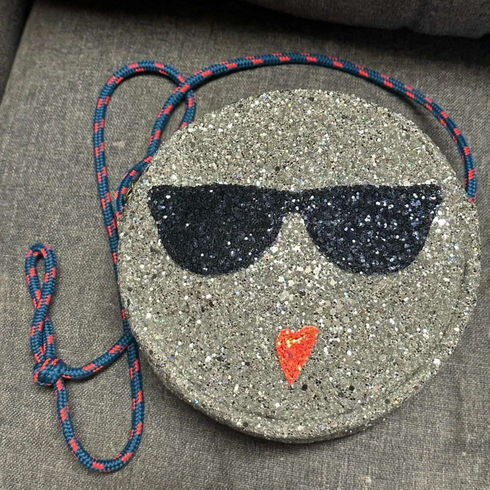 Crewcuts Silver Glitter Emoji Crossbody Bag
